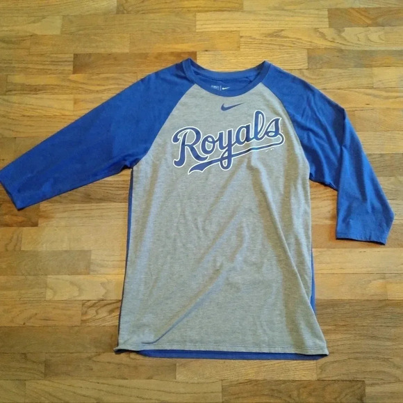 KC Royals Shirt Mens S Blue MLB Baseball Nike 3/4 Sleeve Pullover Outdoor - Picture 8 of 8